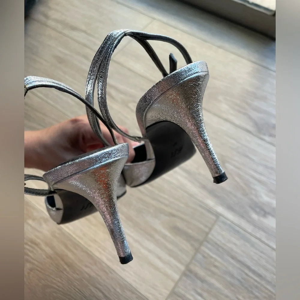 H&M Pointed Slingback Silver Kitten Heels - Picture 9 of 11